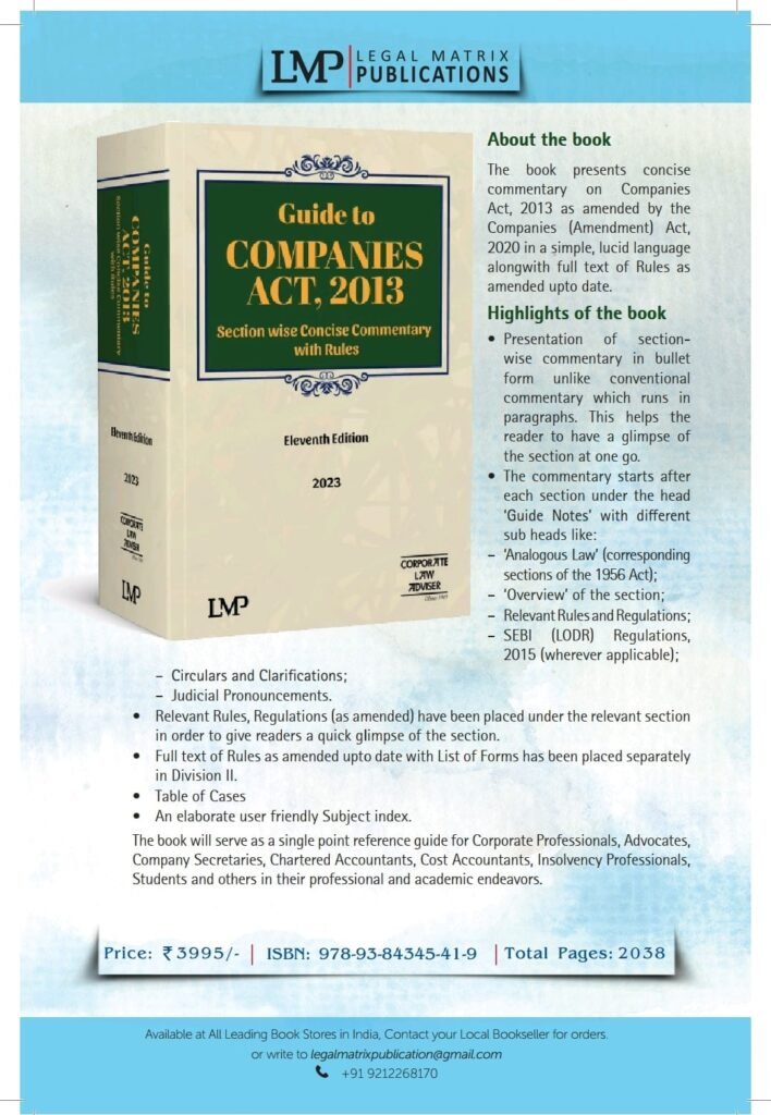 Guide To Companies Act 2013 Section Wise Concise Commentary 11th   COMPANY ACT 708x1024 